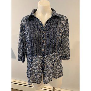 Paquito Navy Blue Flower Print Button-Up Shirt Size XL